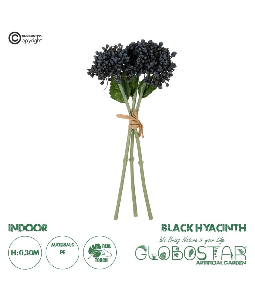 GloboStar® Artificial Garden BLACK HYACINTH BOUQUET 21356 Τεχνητό Διακοσμητικό Μπουκέτο Μαύρο Υάκυνθος Y30cm